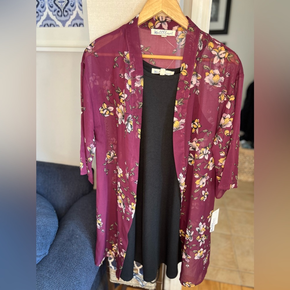 WALLFLOWER Floral 2-Piece Outfit Swing Dress
& Kimono Cover Up